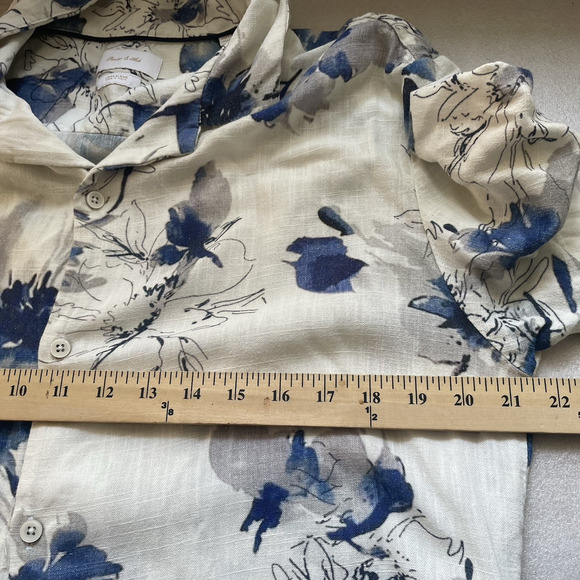Porter Ash Shirt Men Large White Blue Floral Linen Blend Hawaiian Button Up - Picture 7 of 12